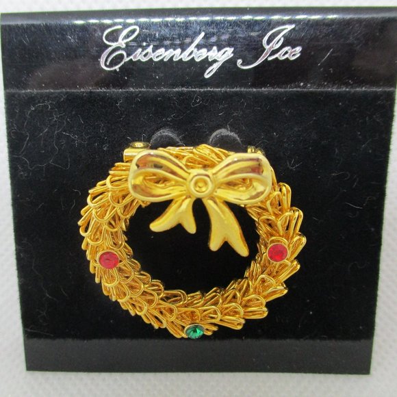 Eisenberg Christmas Wreath Brooch Eisenberg Rhinestone Christmas Wreath Brooch - Picture 2 of 14
